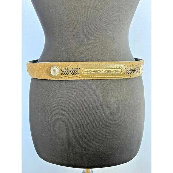 Nocona Belt Men 32 Brown Black LEATHER Concho String Lace Arrow Western - Picture 2 of 15